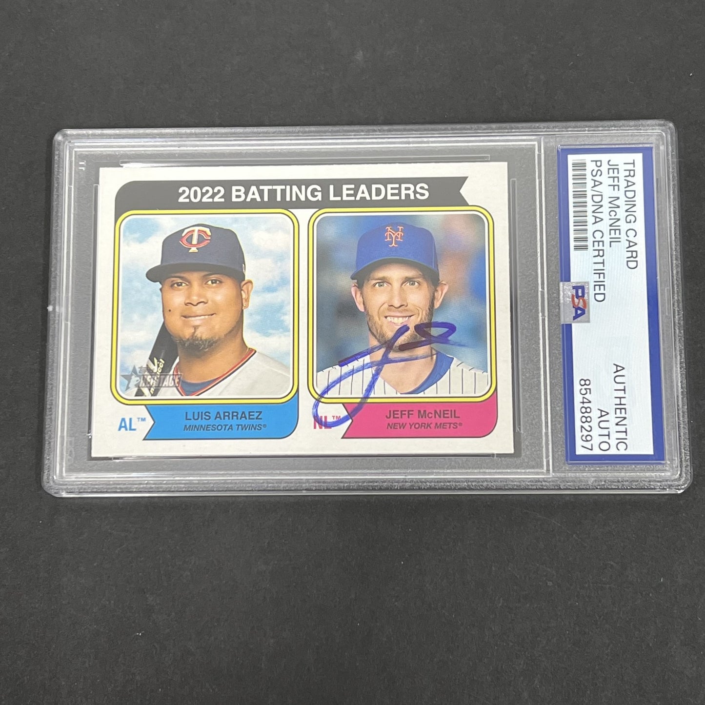 2023 Topps Heritage #201 Jeff McNeil Batting Leaders signed card PSA Auto 10
