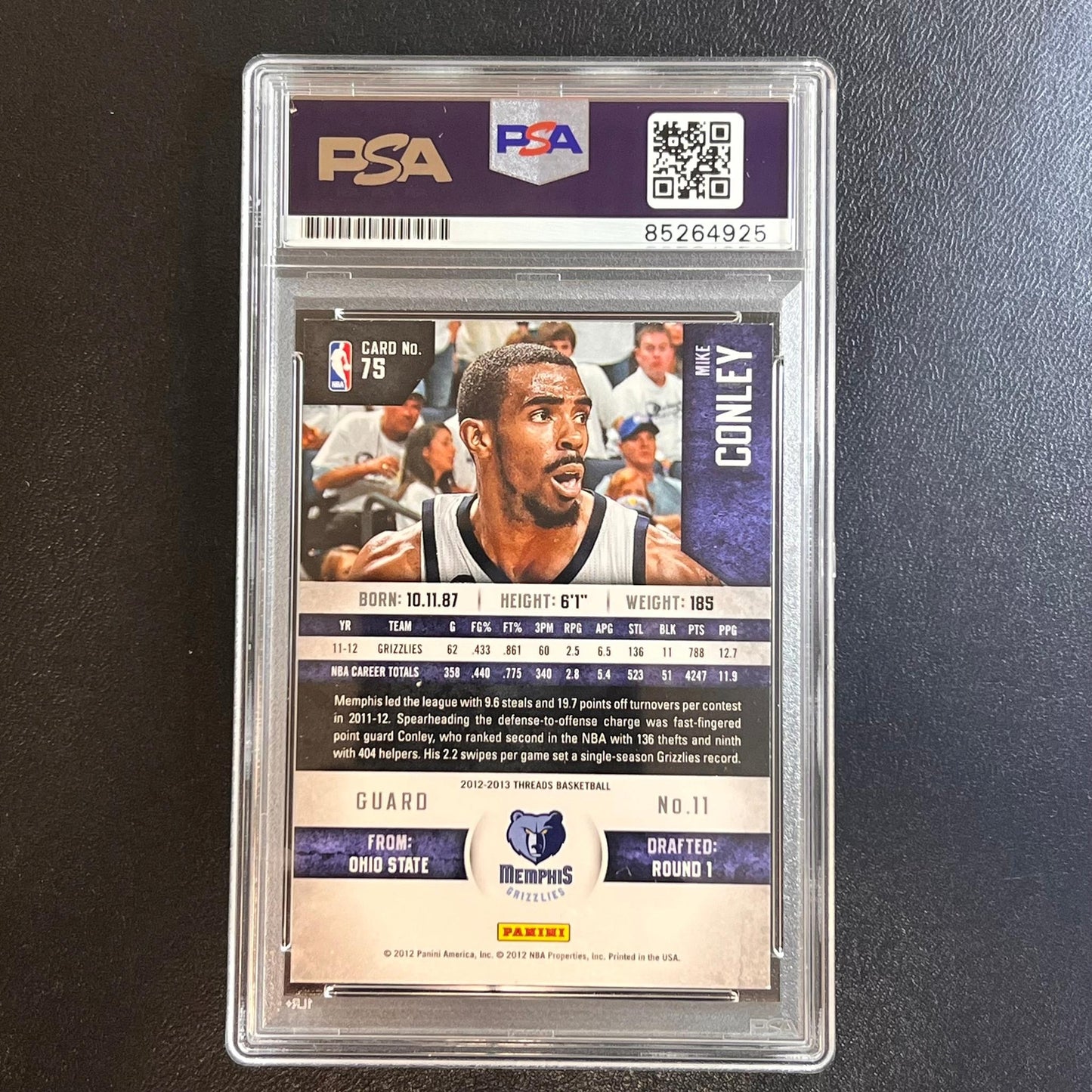 2012-13 Panini Threads #75 Mike Conley signed AUTO Card PSA/DNA Slabbed Grizzlie