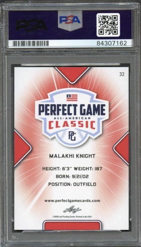 2020 Leaf Perfect Game Malakhi Knight Signed Card AUTO PSA Slabbed