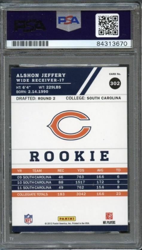 2012 Score #302 Alshon Jeffery Signed Card PSA Slabbed Auto RC