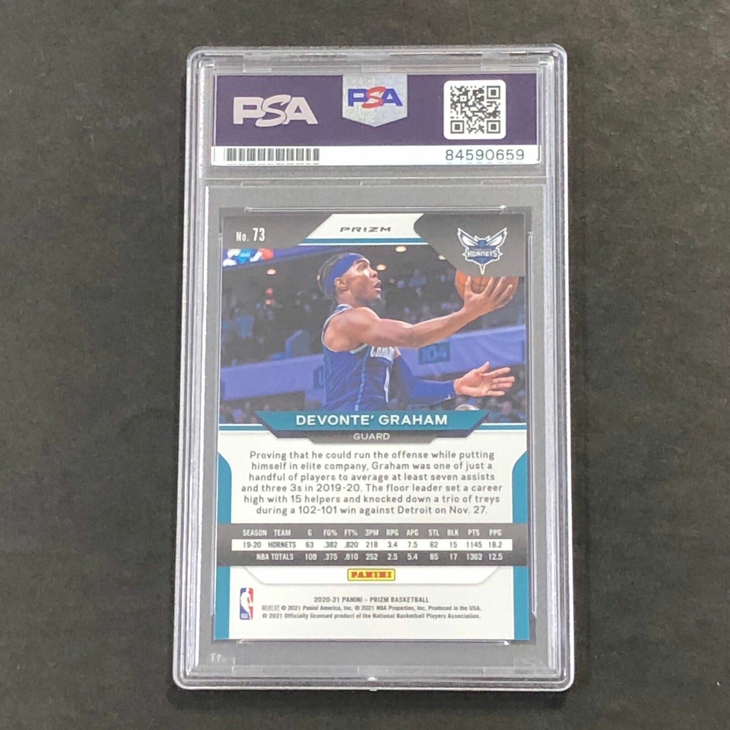 2020-21 Panini Prizm Red White and Blue #73 Devonte' Graham Signed Card AUTO PSA