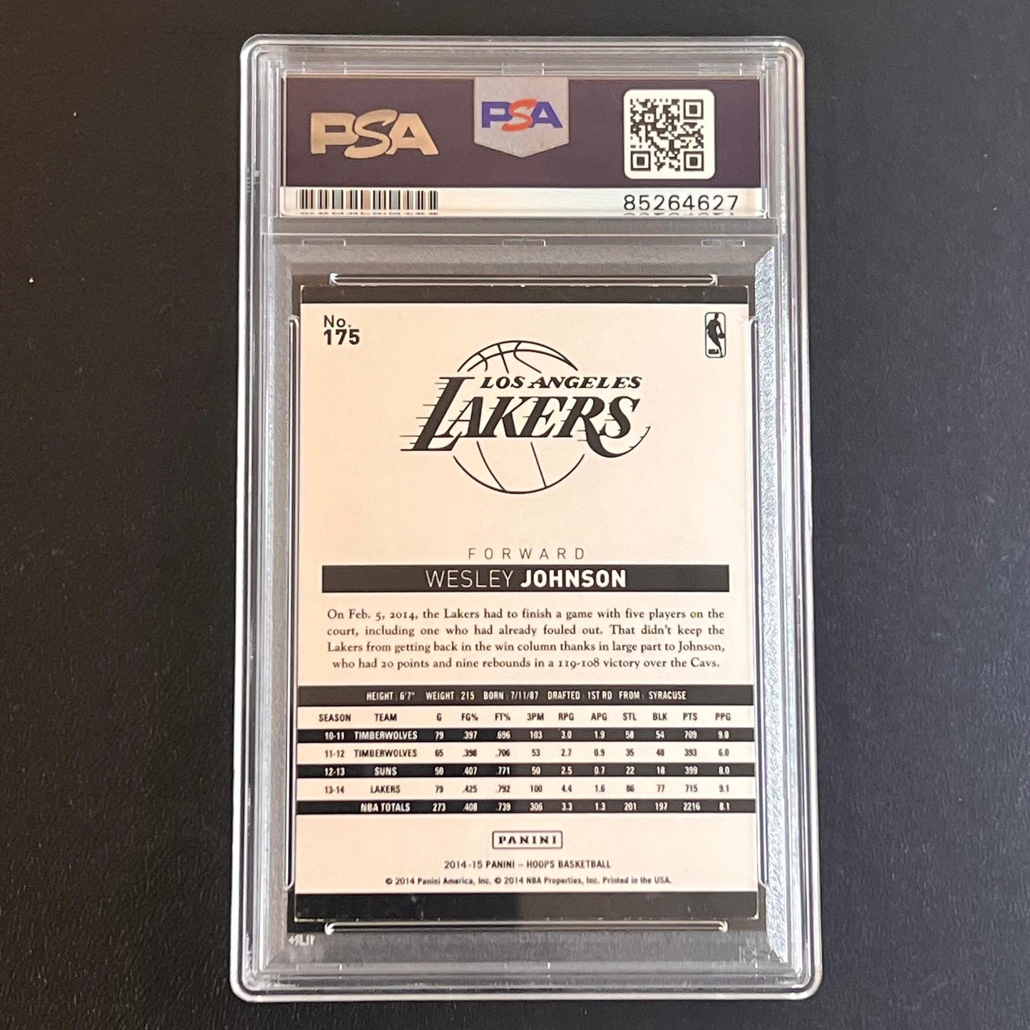 2014-15 Panini NBA Hoops #175 Wesley Johnson Signed Card Auto PSA Slabbed Lakers