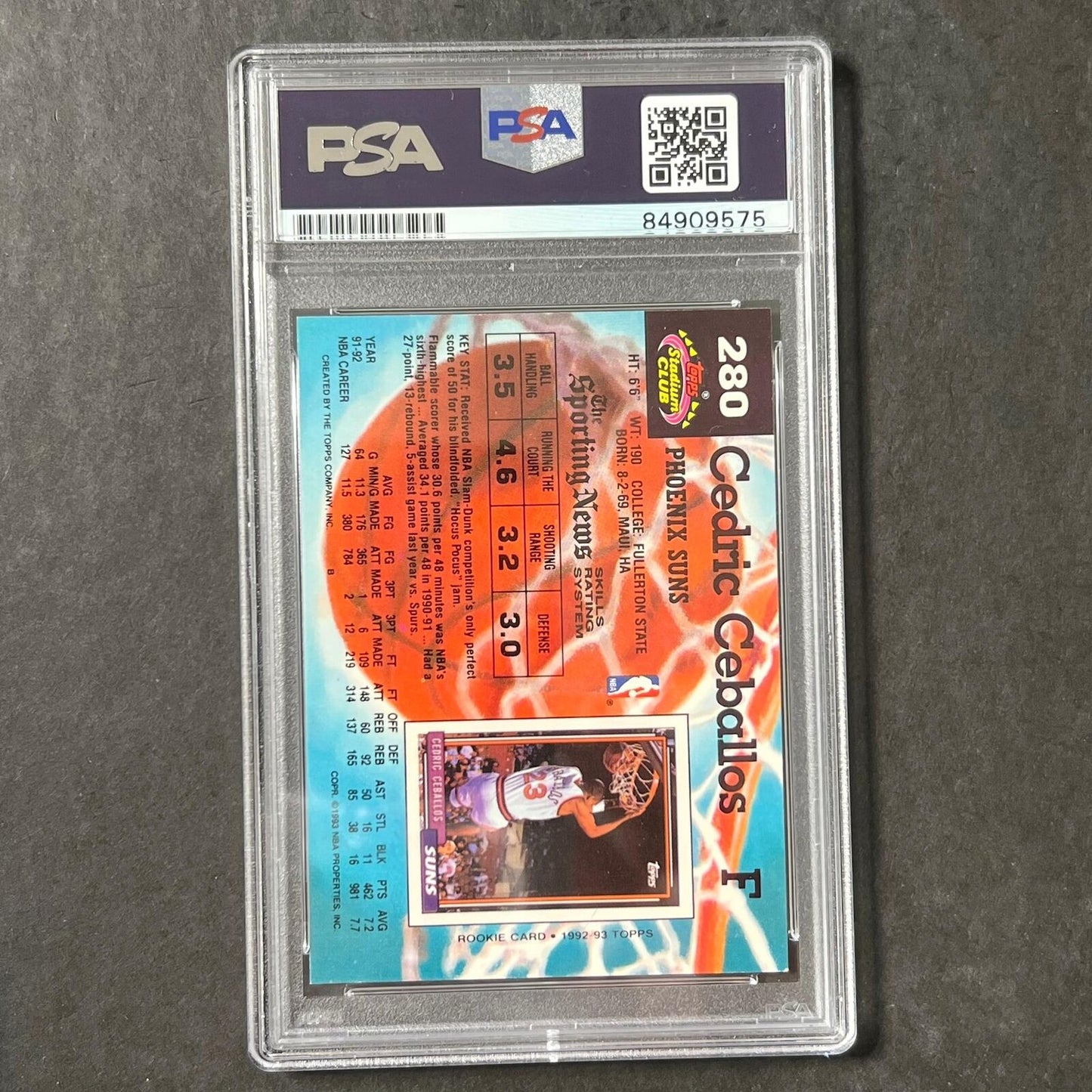 1992-93 Topps Stadium Club #280 Cedric Ceballos Signed Card AUTO PSA/DNA Slabbed