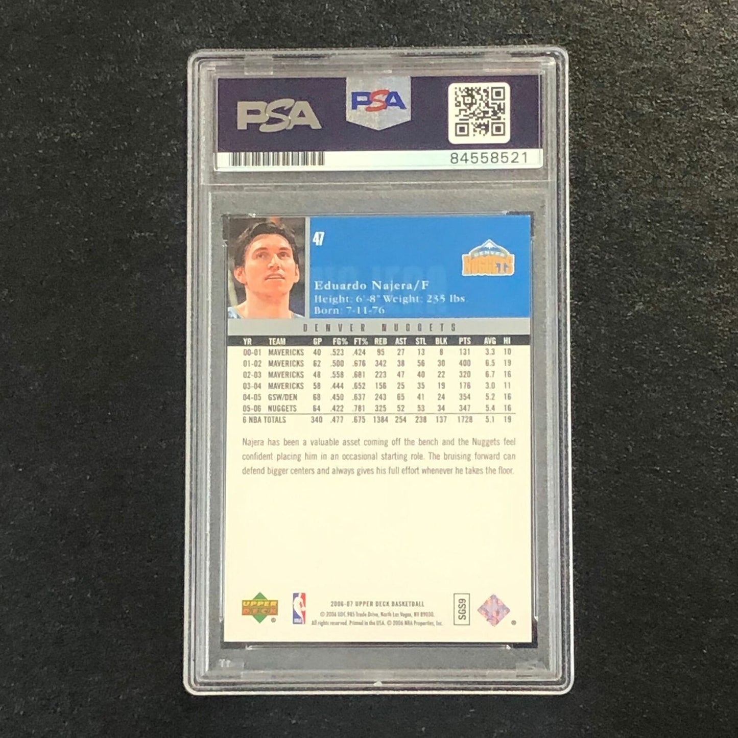 2006-07 Upper Deck #47 Eduardo Najera Signed AUTO PSA Slabbed Nuggets