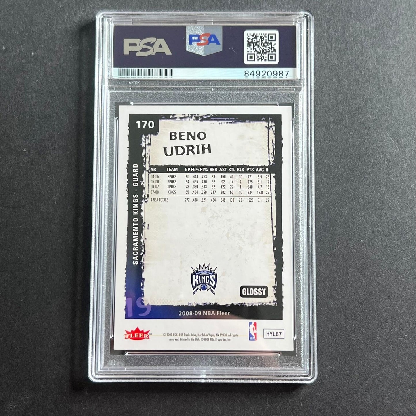 2008-09 NBA Fleer #170 Beno Udrih Signed Card AUTO PSA Slabbed Kings