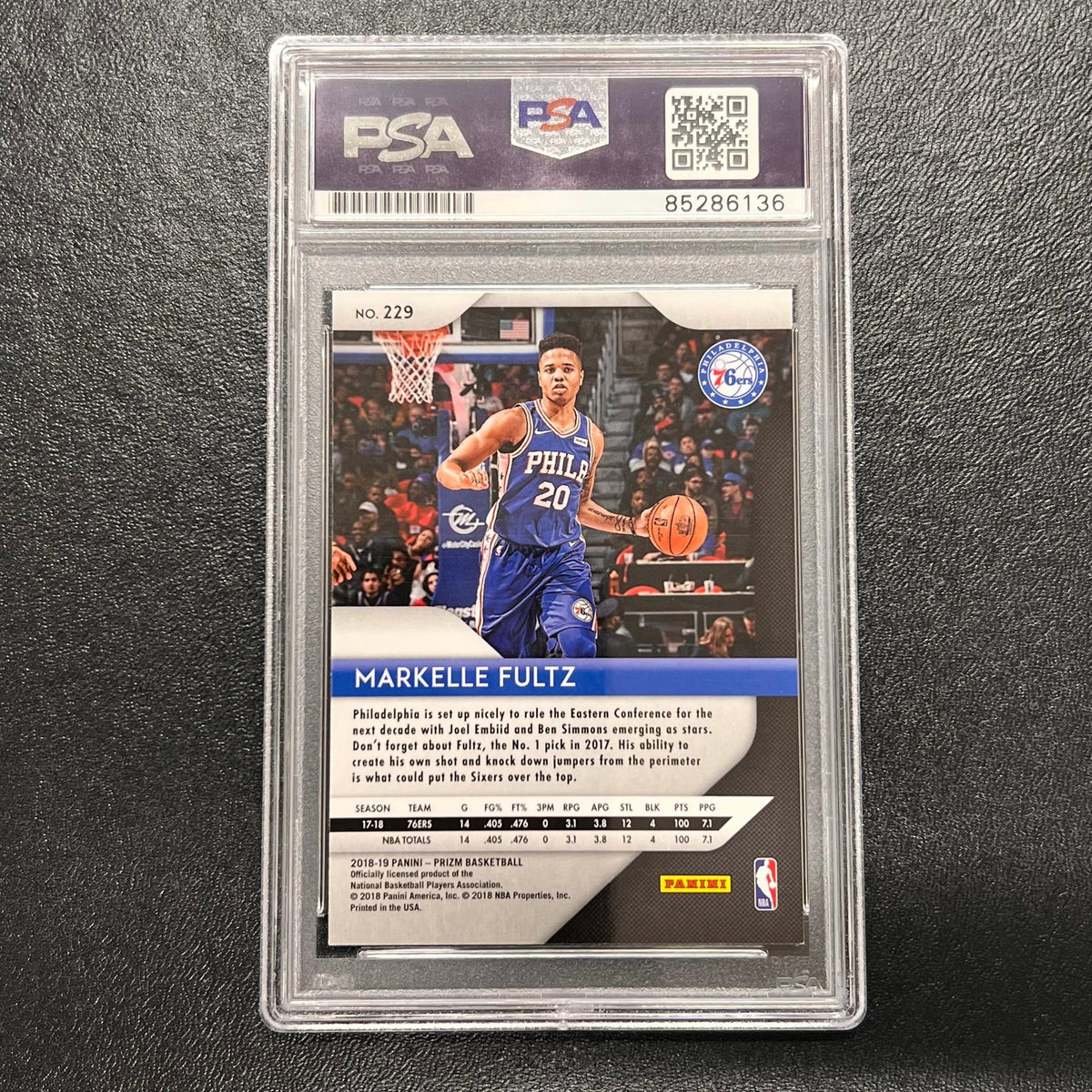 2018-19 Panini Prizm #229 Markelle Fultz Signed Card PSA Slab RC 76ers