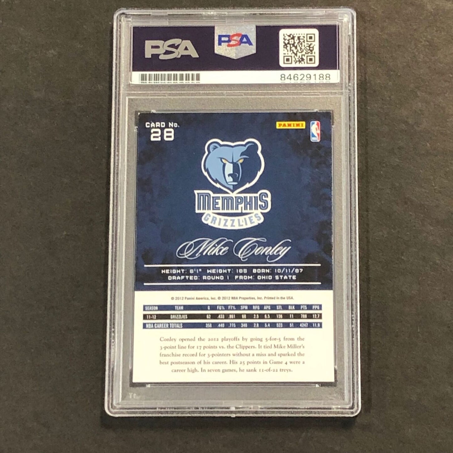 2012-13 Panini Prestige #28 Mike Conley signed Auto 10 Card PSA/DNA Slabbed Griz