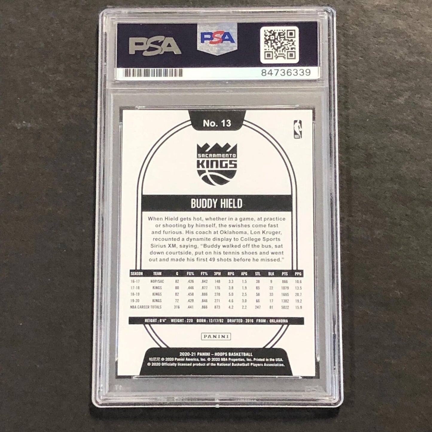 2020-21 Panini NBA Hoops #13 Buddy Hield Signed Card AUTO PSA Slabbed Kings