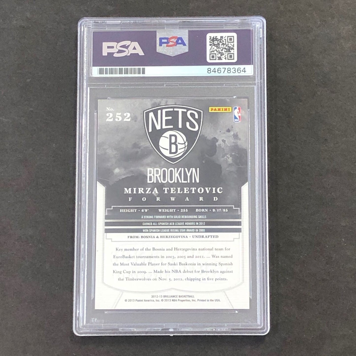 2012-13 Panini Brilliance #252 Mirza Teletovic Signed Card PSA Slabbed Nets