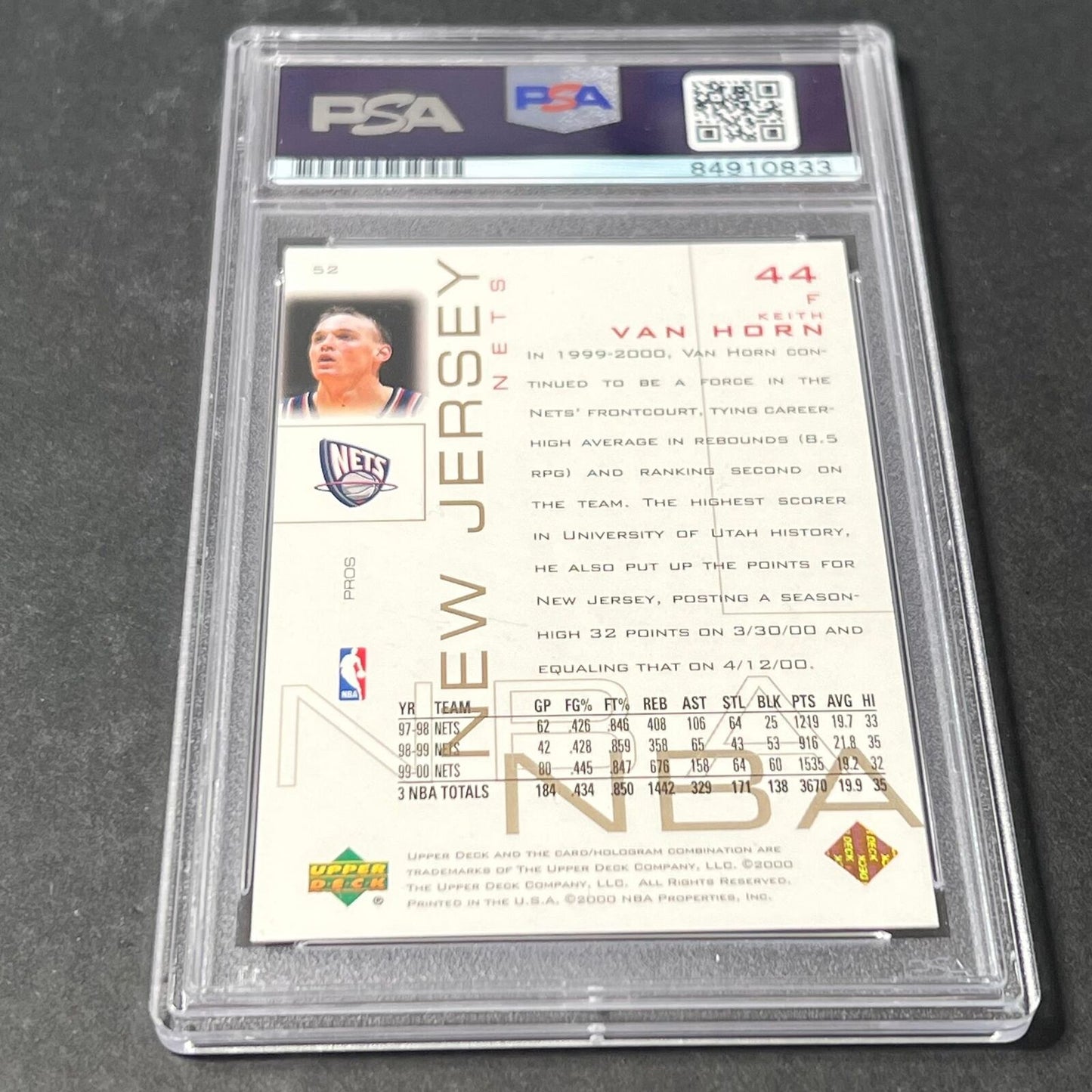 2000-01 Upper Deck Pros #52 Keith Van Horn Signed Card Auto 9 PSA Slabbed Nets