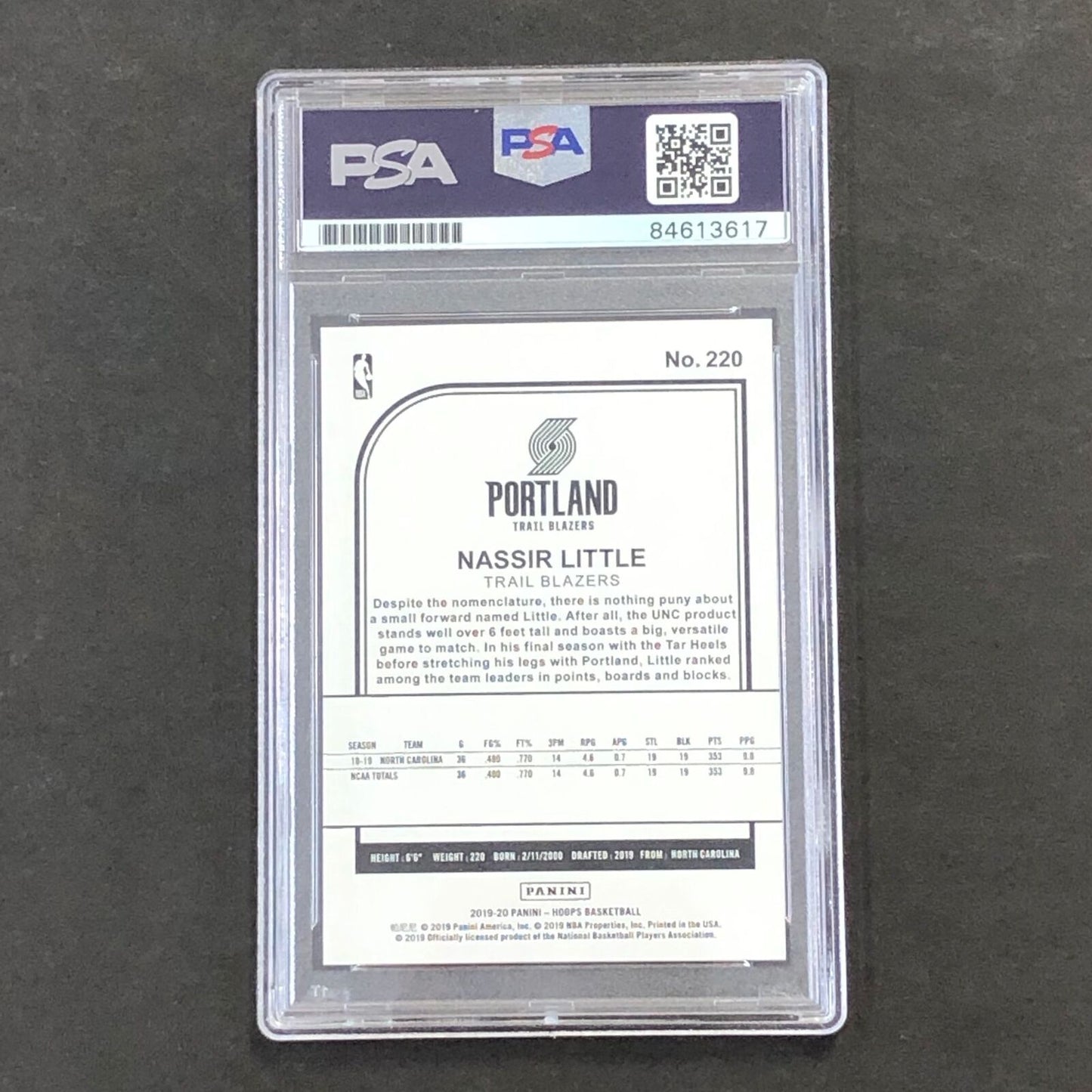 2019-20 NBA Hoops #220 Nassir Little Signed Rookie Card AUTO PSA Slabbed RC Blaz