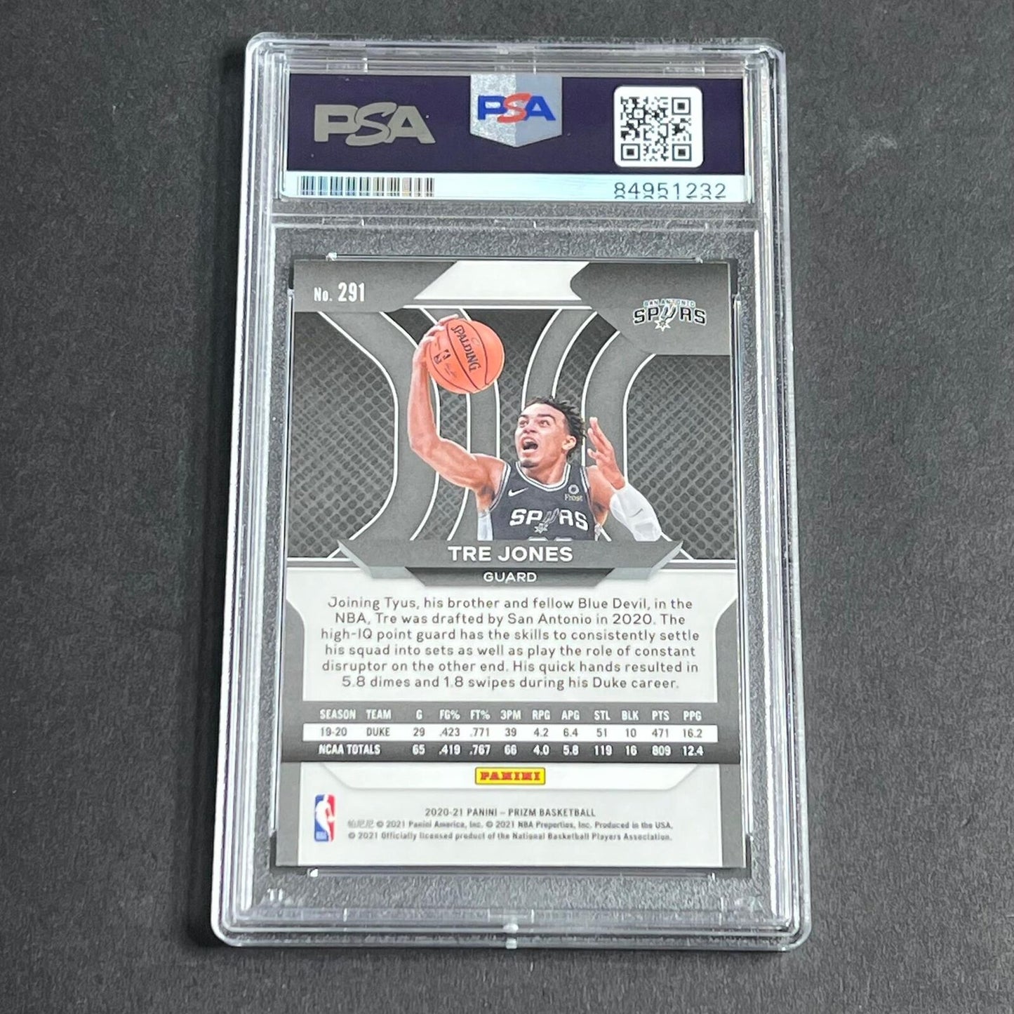 2020-21 Panini Prizm #291 Tre Jones Signed Card AUTO PSA/DNA Slabbed RC Spurs