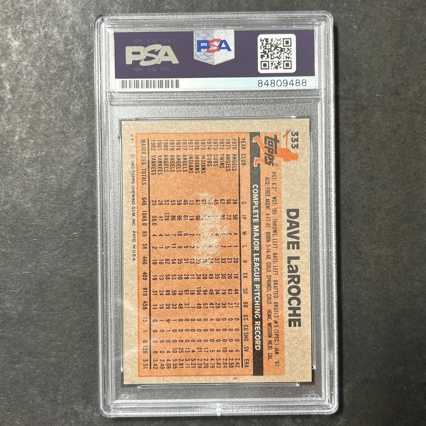 1983 Topps #333 Dave LaRoche Signed Card PSA Slabbed Auto Yankees