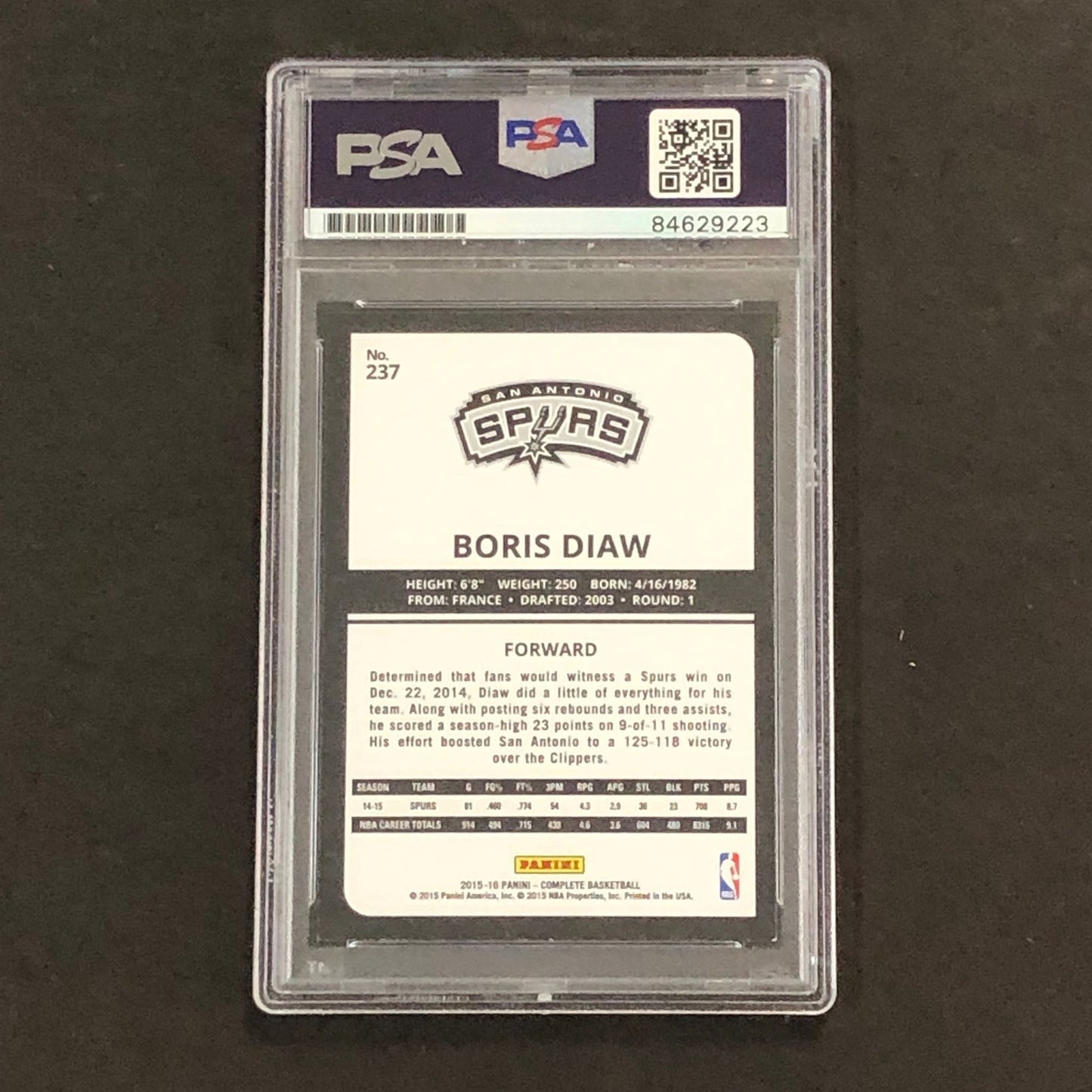 2015-16 Panini Complete #237 Boris Diaw Signed Card AUTO 10 PSA Slabbed Spurs
