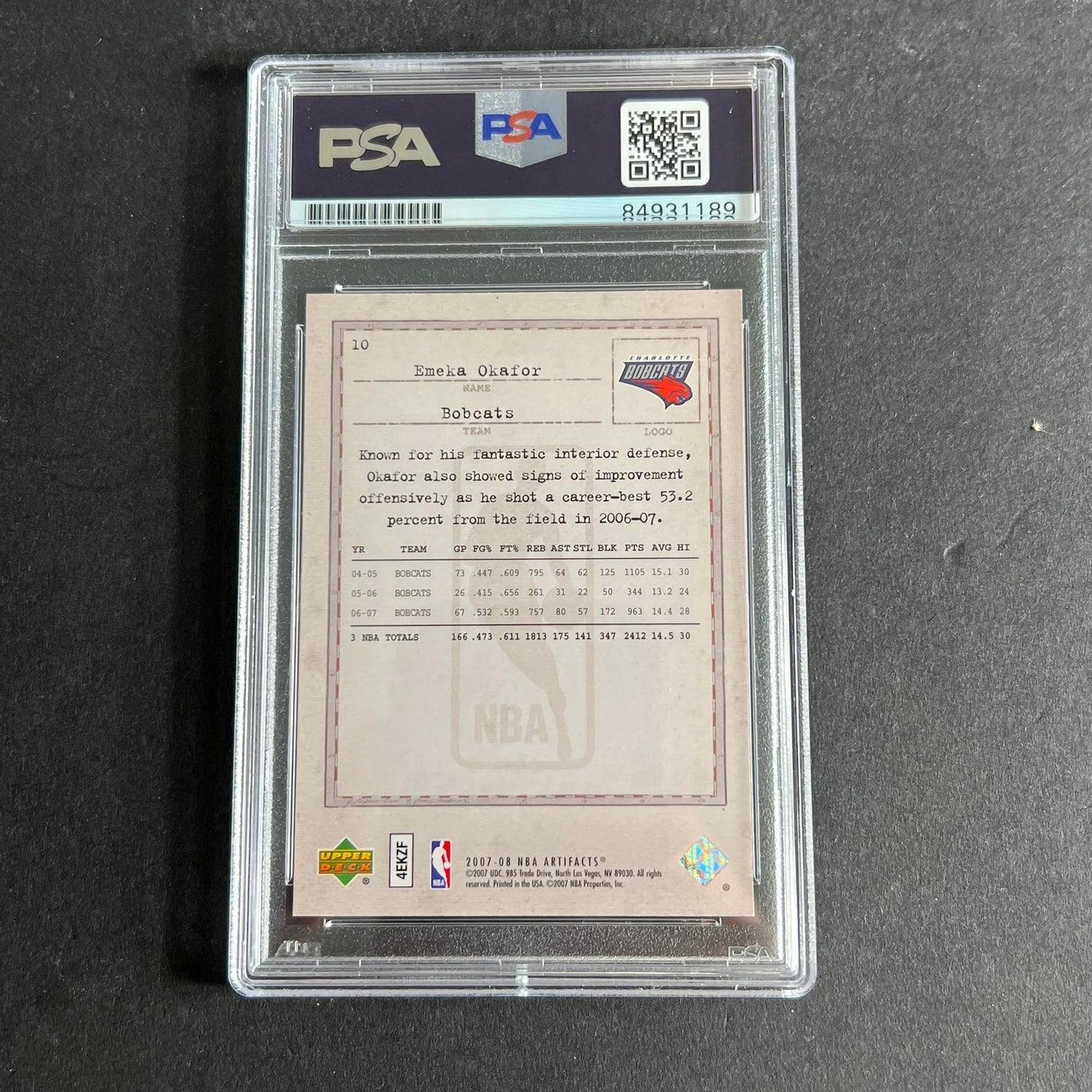 2007-08 Upper Deck Artifacts #10 Emeka Okafor Signed Card AUTO PSA Slabbed Bobca