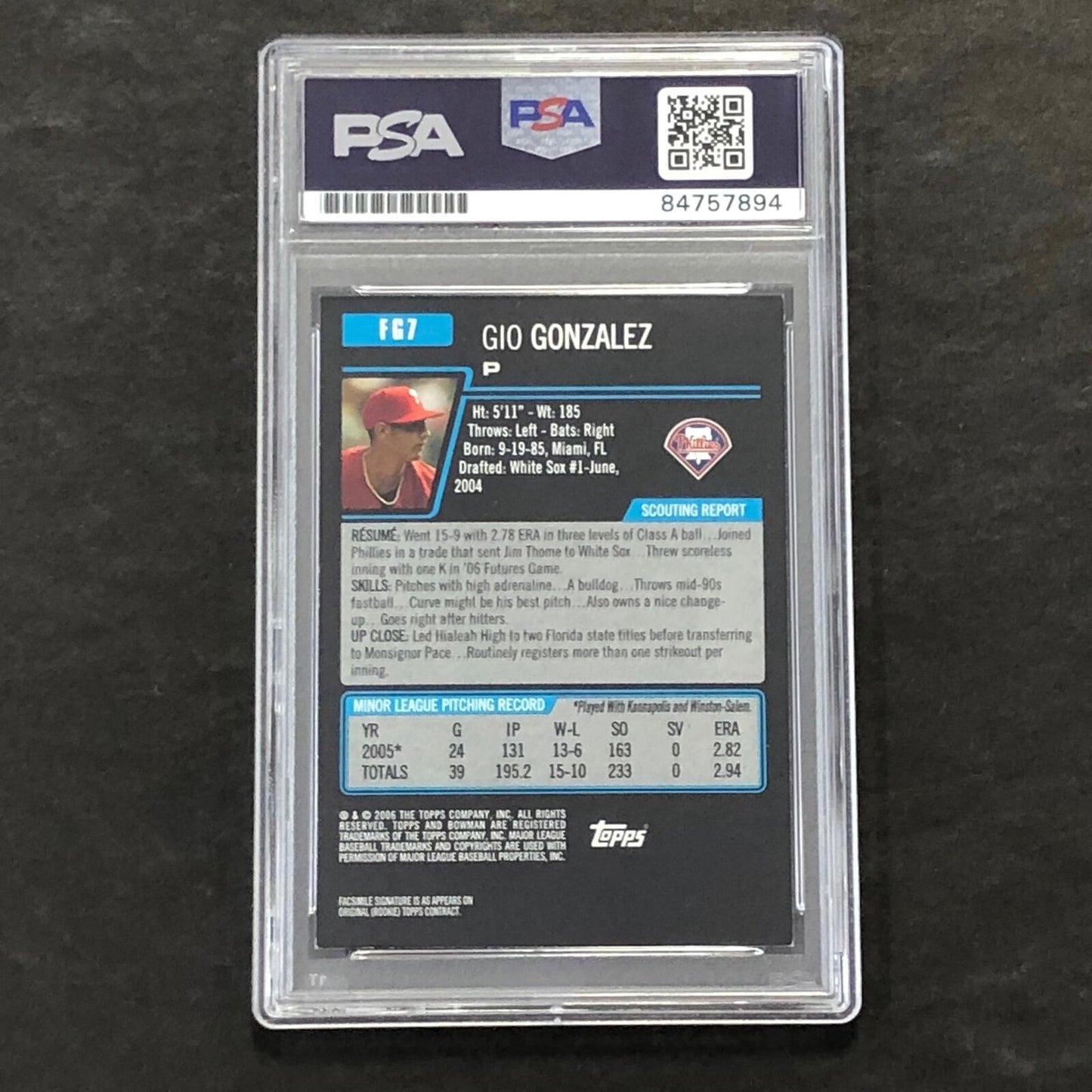 2006 Bowman #FG7 Gio Gonzalez Signed Card PSA Slabbed Auto Phillies
