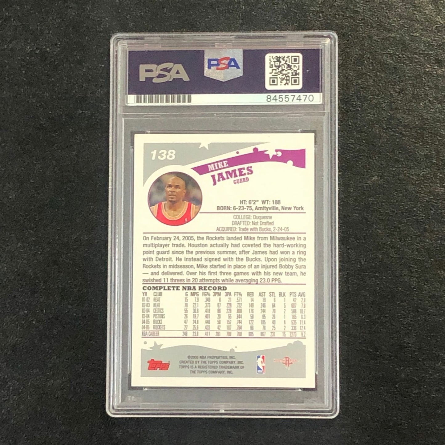 2005-06 Topps #138 Mike James Signed Card AUTO PSA Slabbed Rockets