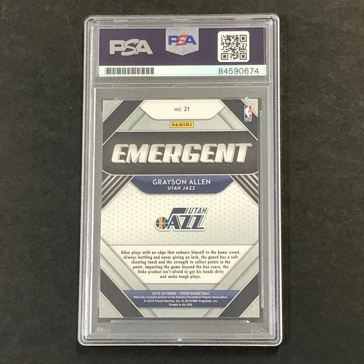 2018-19 Prizm Emergent #21 Grayson Allen Signed Card AUTO PSA/DNA Slabbed Autogr