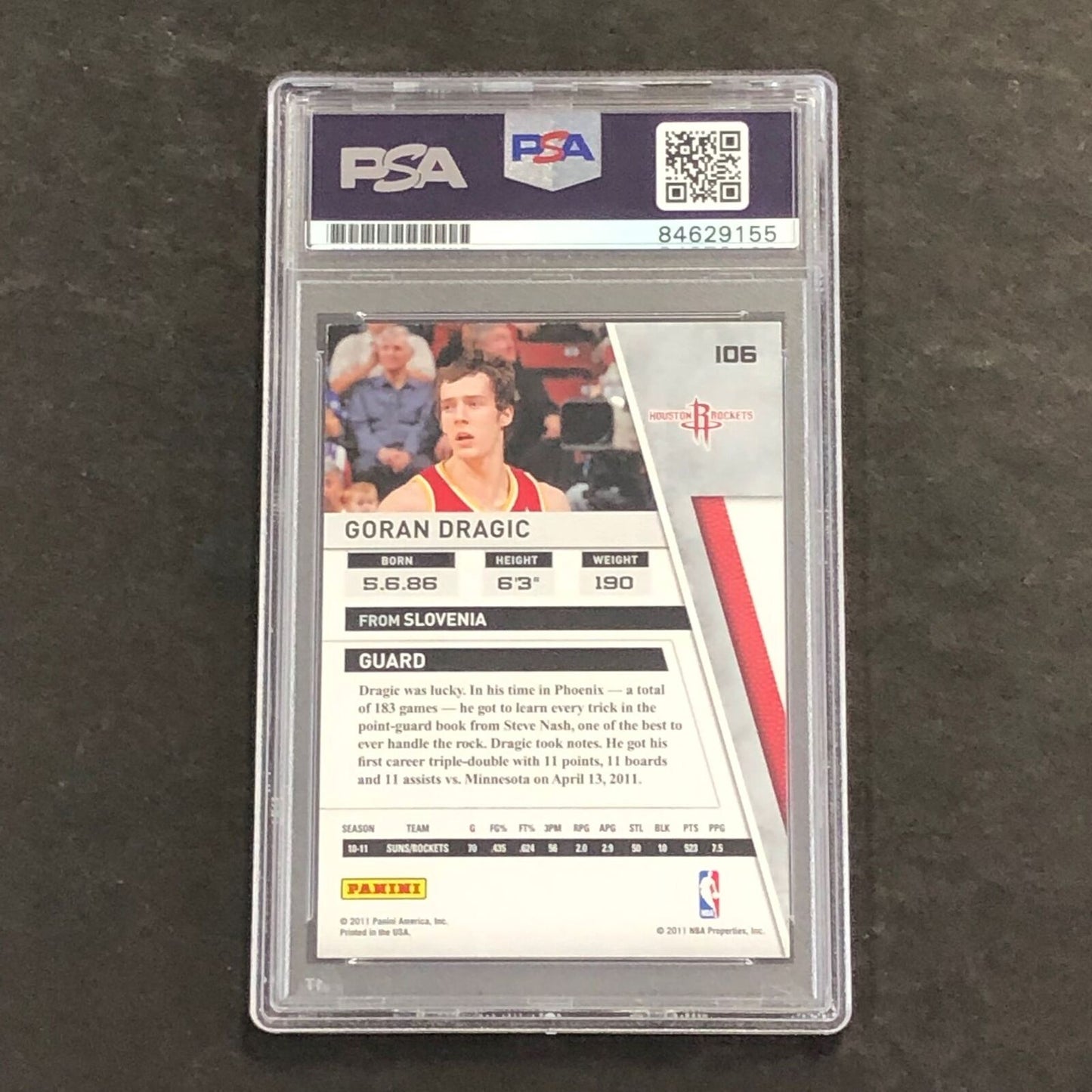 2010-11 Panini Season Update #106 Goran Dragic Signed Card AUTO 10 PSA/DNA Slabb