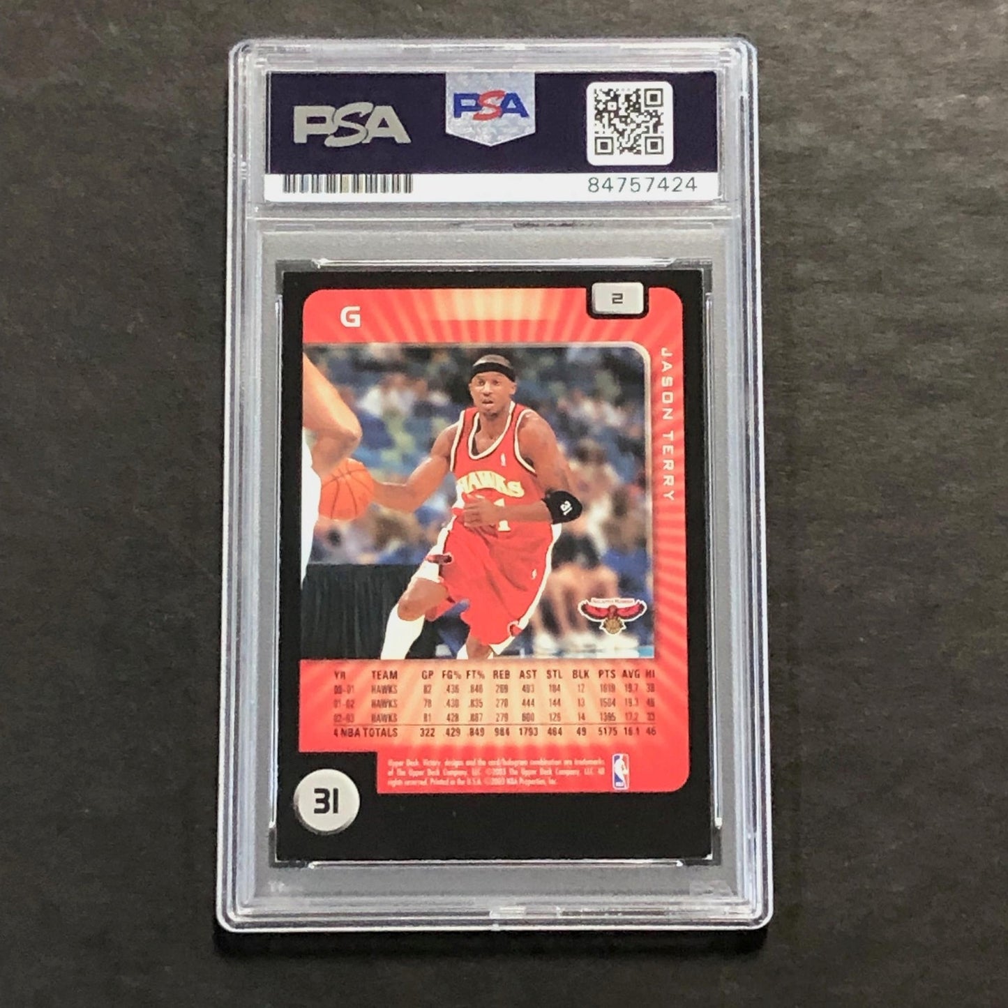 2003 Upper Deck #2 Jason Terry Signed Card AUTO 10 PSA Slabbed Hawks