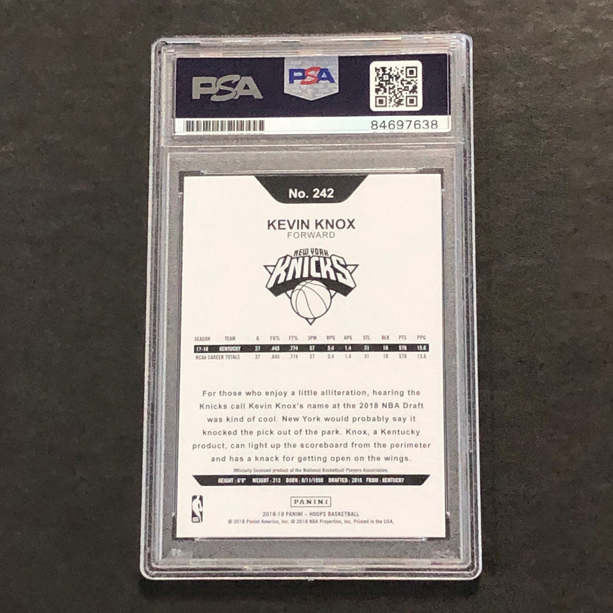 2018-19 NBA Hoops RC #242 Kevin Knox Signed Card AUTO PSA Slabbed Knicks