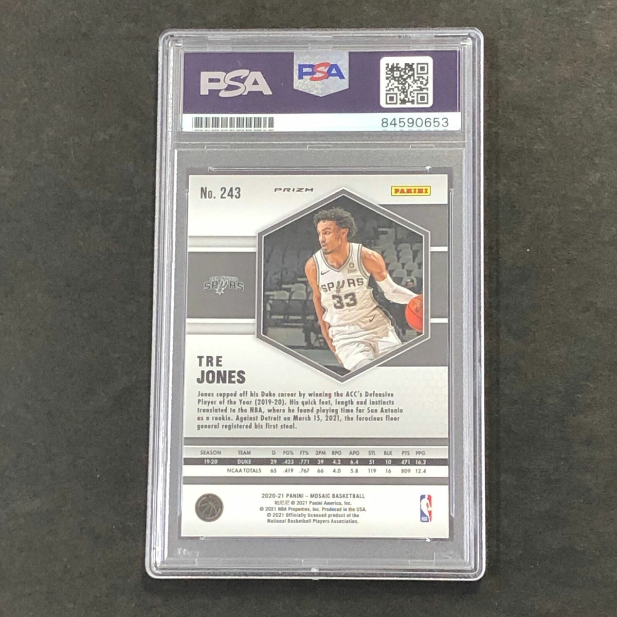 2020-21 Mosaic Basketball Red Reactive #243 Tre Jones Signed Card AUTO PSA/DNA S