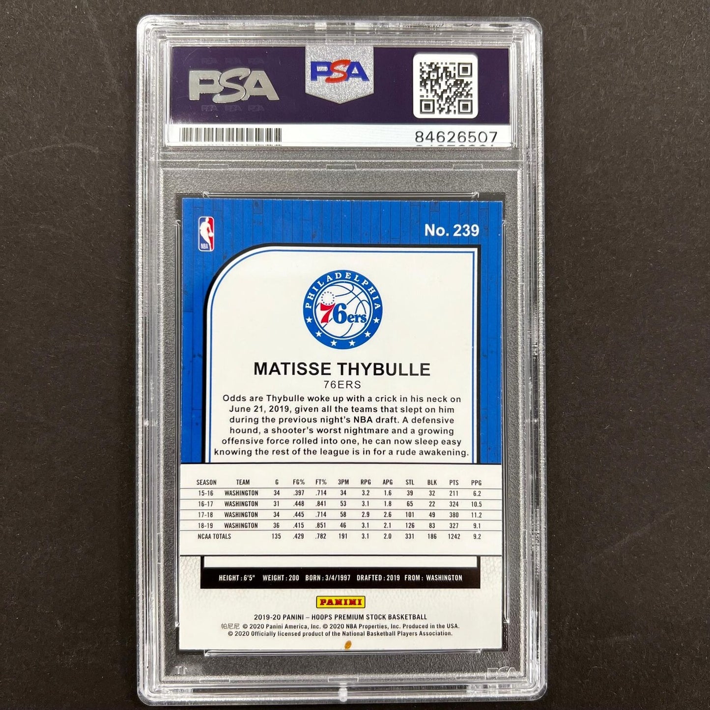 2019-20 Panini Hoops #239 Matisse Thybulle Signed Card AUTO PSA Slabbed RC 76ers