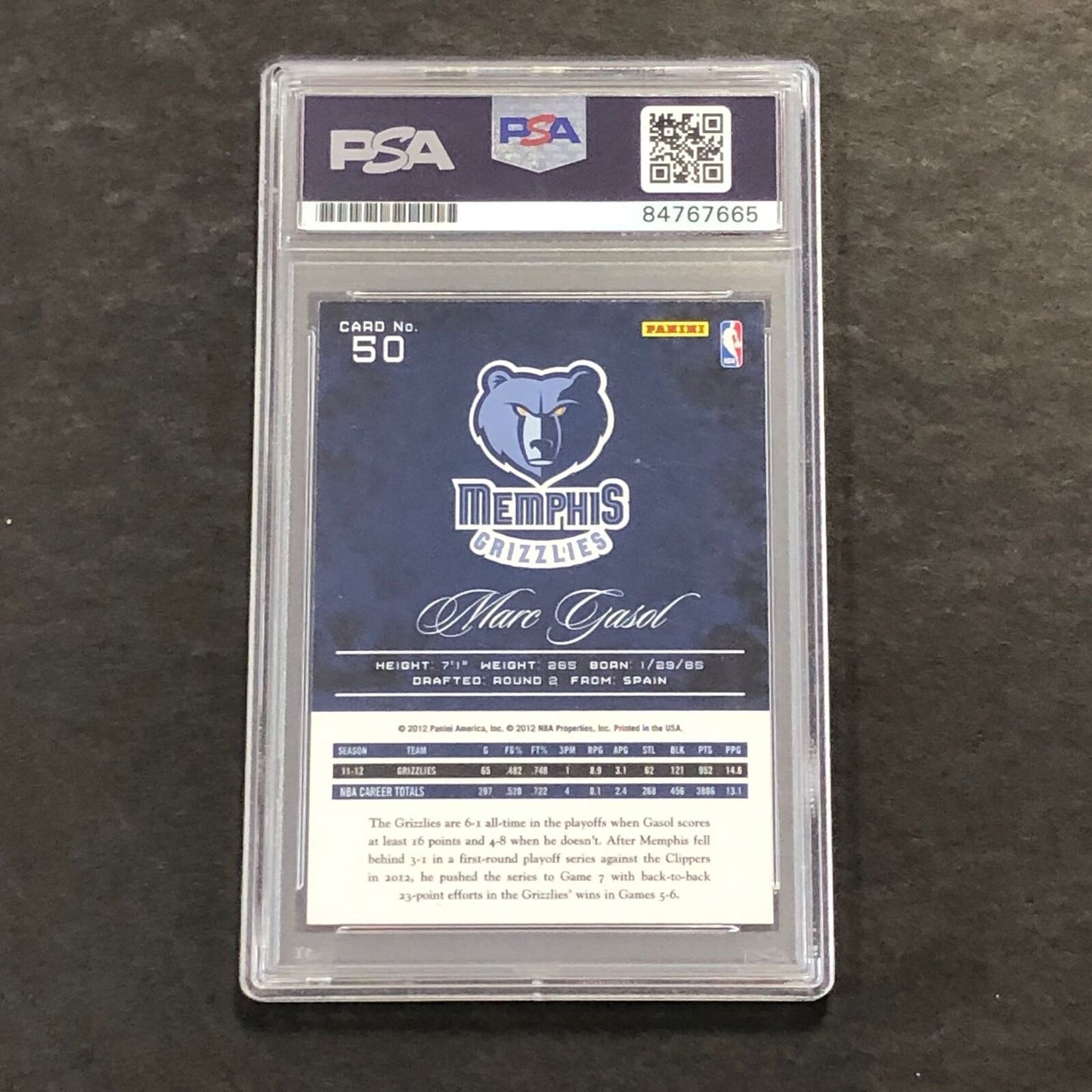 2012-13 Prestige Basketball #50 Marc Gasol Signed Card AUTO PSA Slabbed Grizzlie