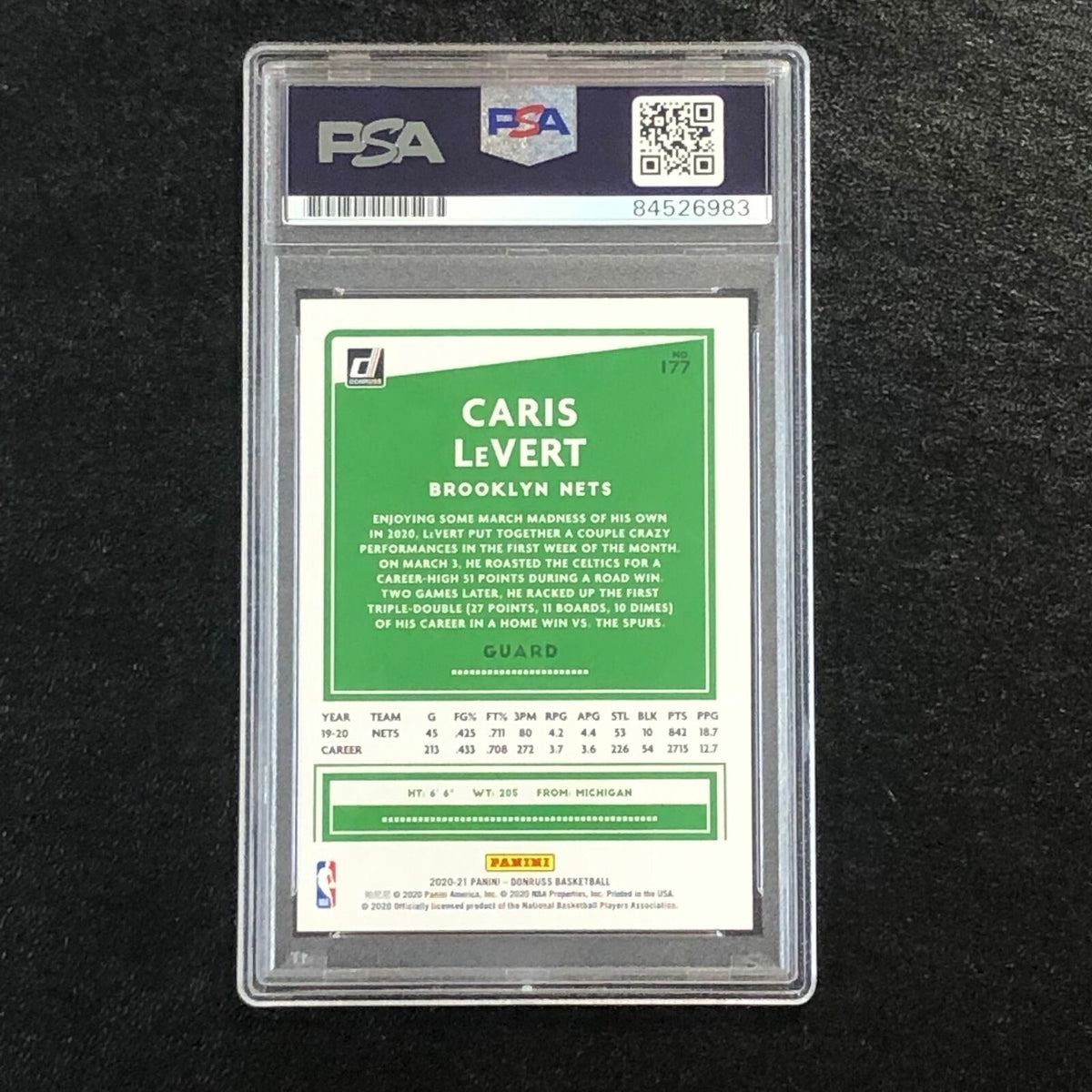 2020-21 Donruss #177 Caris Levert Signed Card AUTO PSA Slabbed Nets