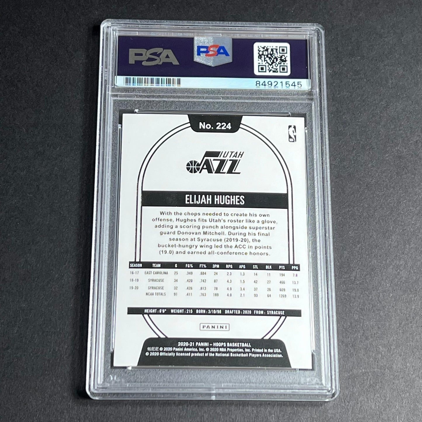 2020-21 Panini NBA Hoops #224 Elijah Hughes Signed AUTO Grade 10 PSA Slabbed RC