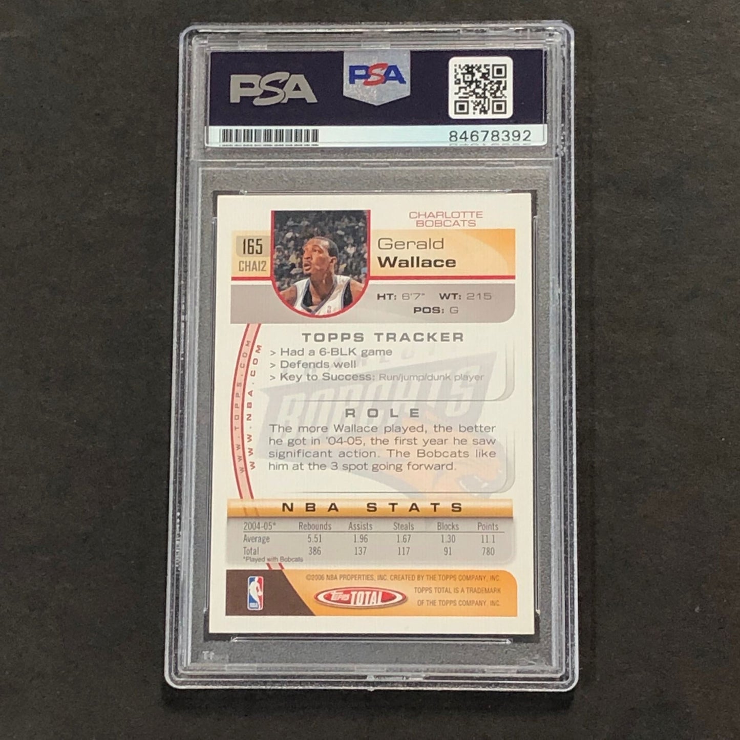 2005-06 Topps Total #165 Gerald Wallace Signed Card PSA Slabbed Bobcats