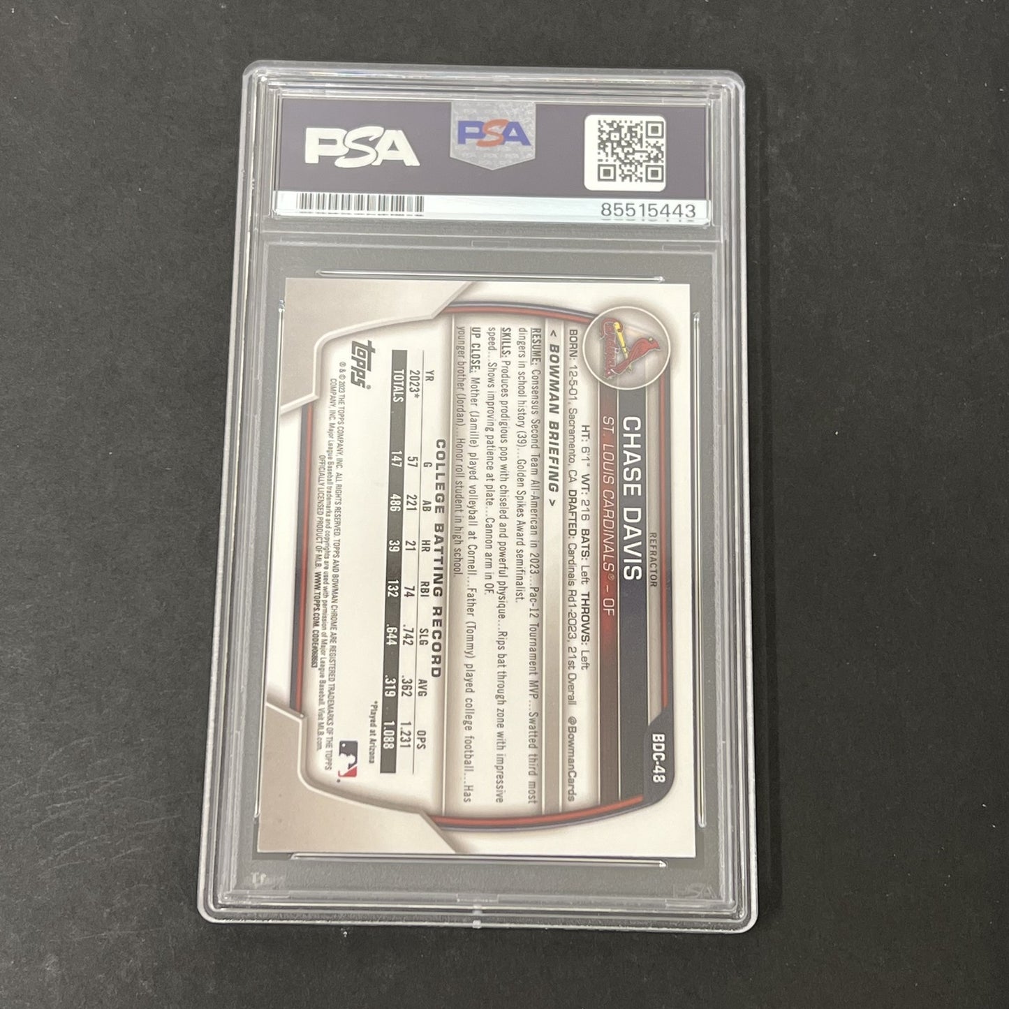 2023-24 Bowman University Chrome #BDC-48 Chase Davis signed card PSA