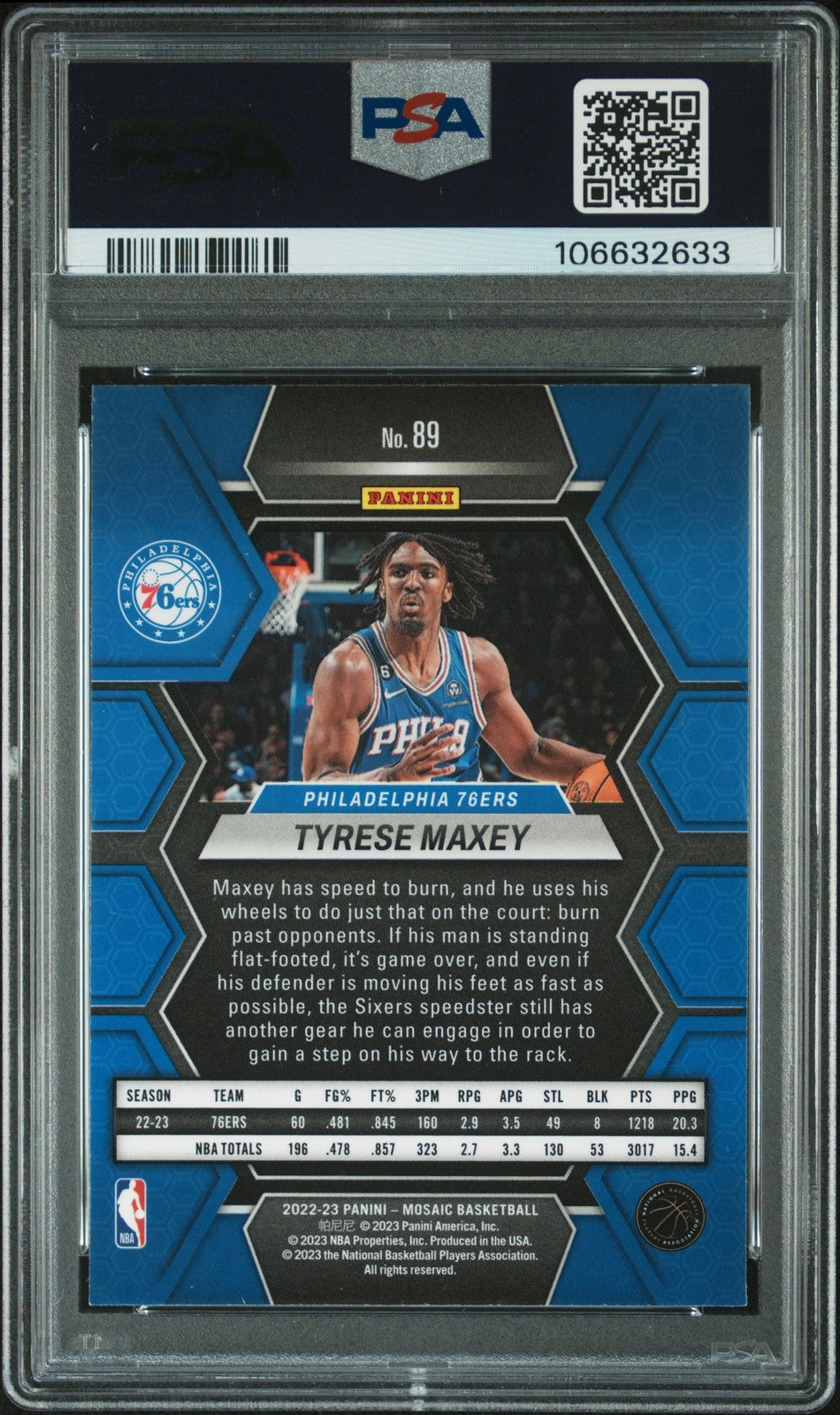 2022 Panini Mosaic #89 Tyrese Maxey signed card PSA 9 Auto 10