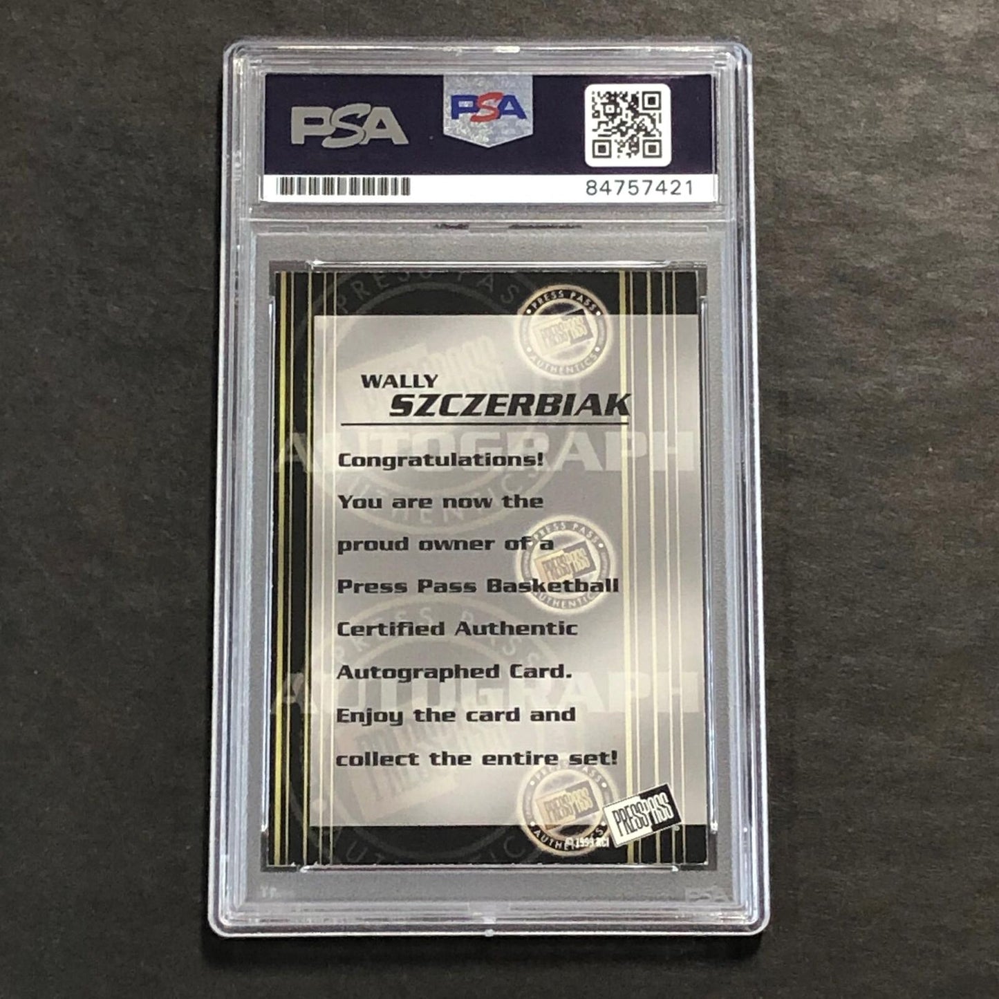 1999 Press Pass Authentic Wally Szczerbiak Signed Card AUTO 10 PSA Slabbed Minne