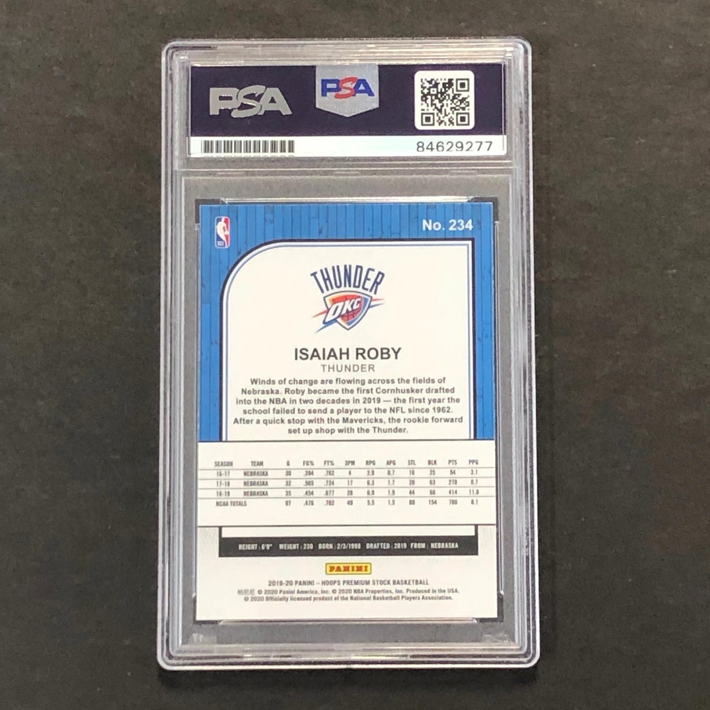 2019-20 Panini Hoops Premium Stock #234 Isaiah Roby Signed Card PSA Slabbed AUTO