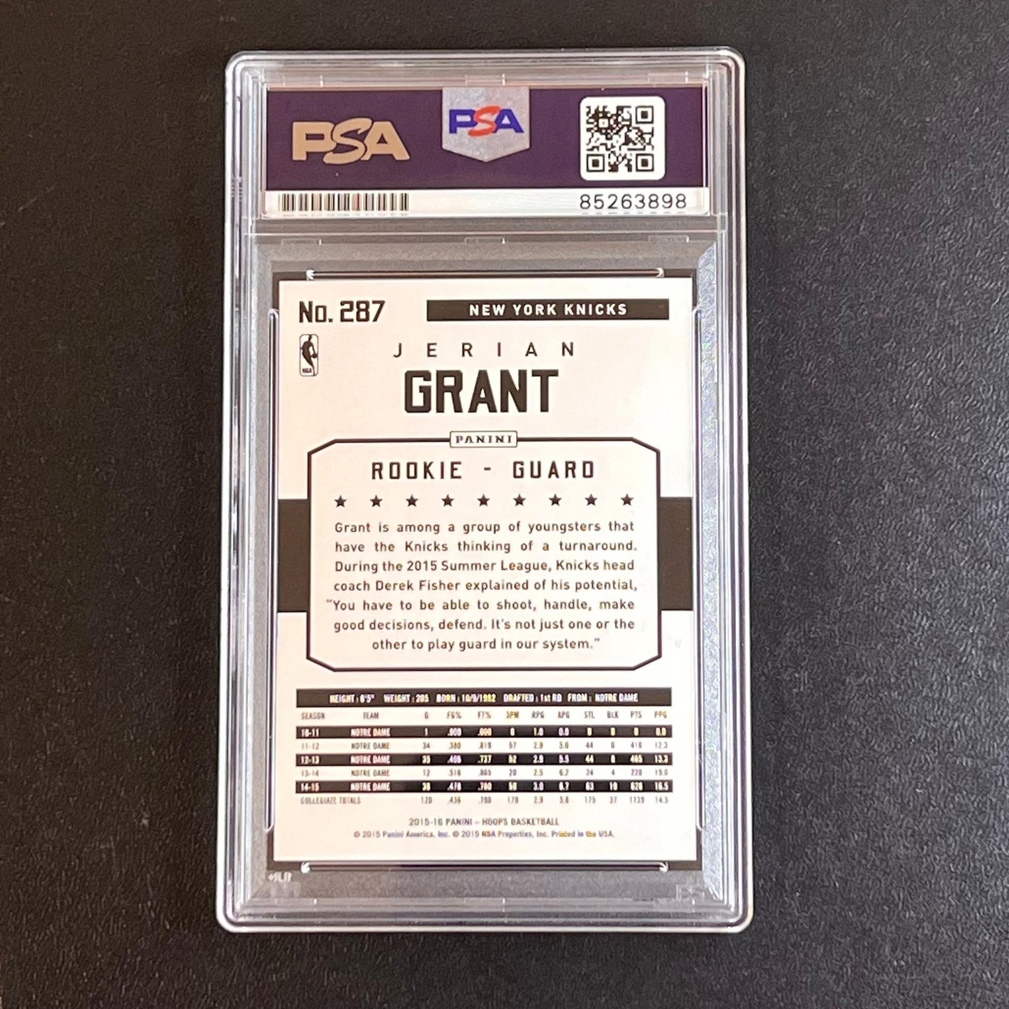 2015 NBA Hoops #287 JERIAN GRANT Signed Card AUTO PSA Slabbed RC Rookie