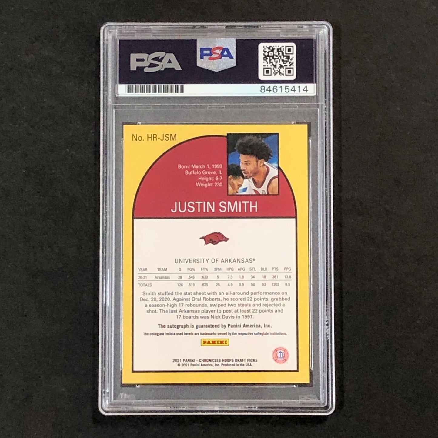 2021 NBA Hoops Tribute #JR-JSM Justin Smith Signed Card AUTO 10 PSA Slabbed Arka