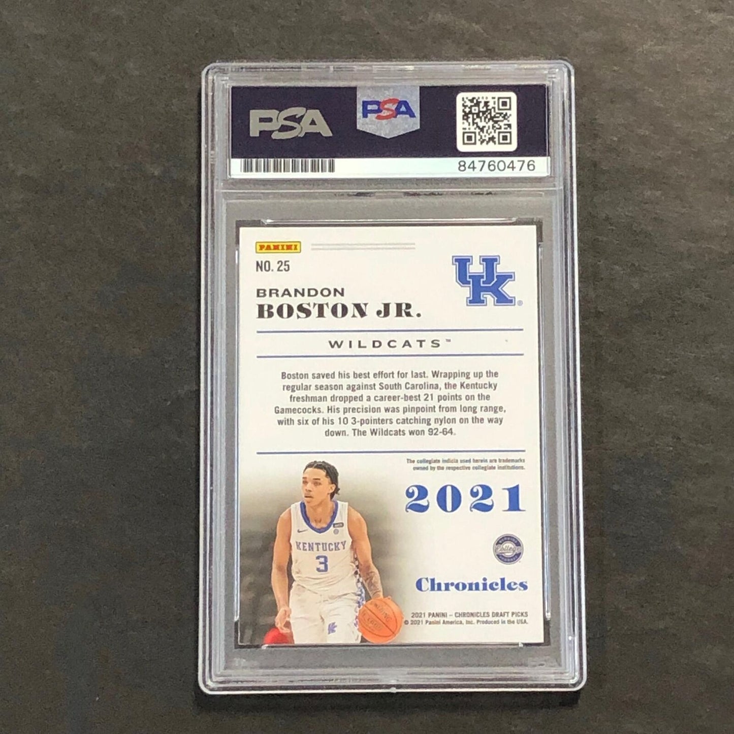 2021-22 Panini Chronicles Draft Picks #25 Brandon Boston Jr Signed Card AUTO 10