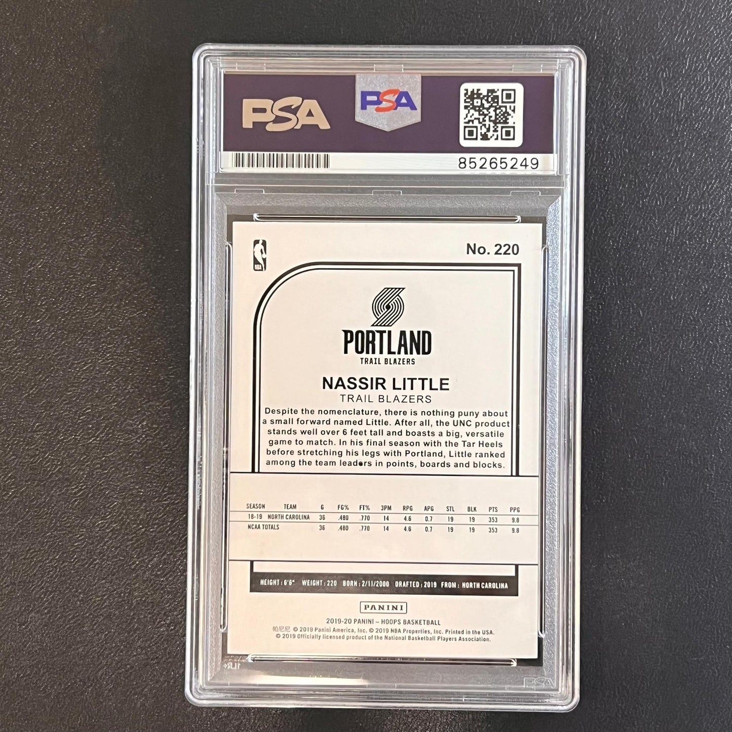 2019-20 NBA Hoops #220 Nassir Little Signed Rookie Card AUTO PSA Slabbed RC Blaz