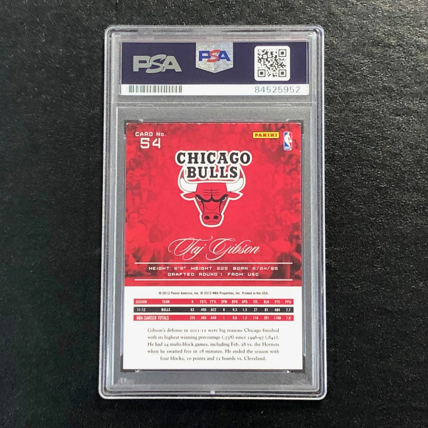 2012-13 Panini Prestige #54 Taj Gibson Signed Card AUTO PSA Slabbed Bulls