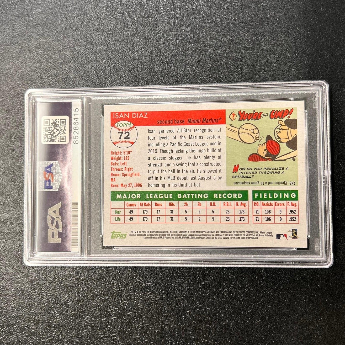 2020 Topps RC #72 Isan Diaz Signed Card PSA/DNA Authenticated Slabbed AUTO Marli