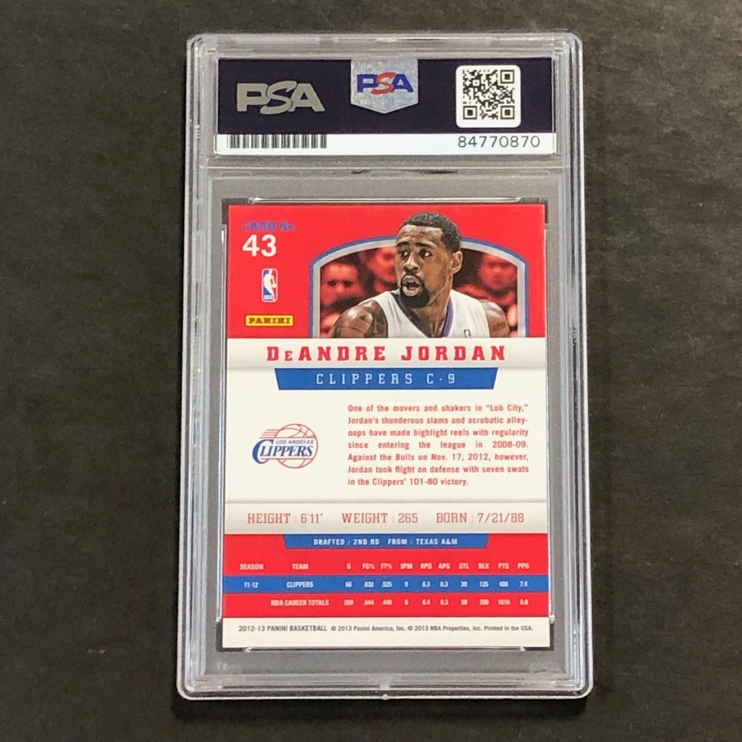 2012-13 Panini Basketball #43 DeAndre Jordan Signed Card AUTO 10 PSA Slabbed Cli