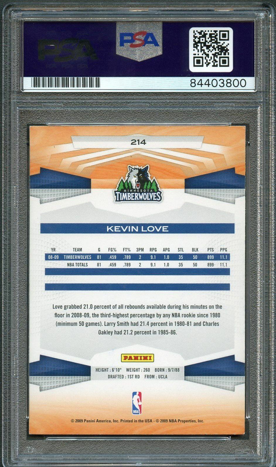 2009-10 Panini Basketball #214 Kevin Love Signed Card AUTO PSA Slabbed Timberwol