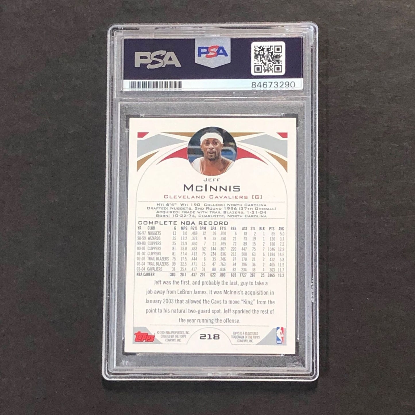2004-05 Topps Basketball #218 Jeff McInnis Signed Card AUTO PSA Slabbed Cavalier