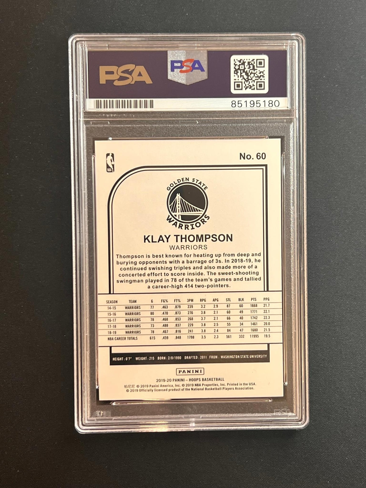 2020-21 Panini Hoops #60 Klay Thompson Signed Card AUTO PSA Slabbed