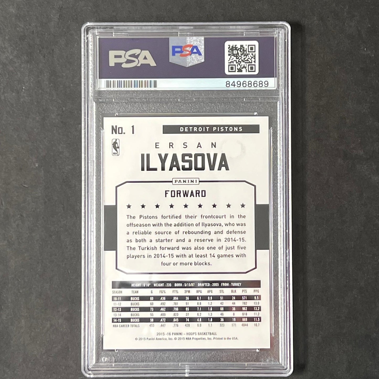 2015-16 NBA Hoops #1 Ersan Ilyasova Signed Card AUTO PSA Slabbed Pistons