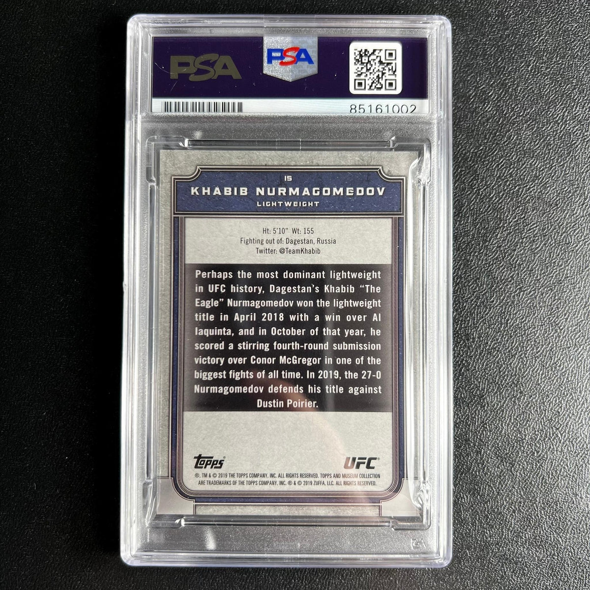 2019 UFC Topps Museum #15 Khabib Nurmagomedov Signed Card AUTO PSA Slabbed