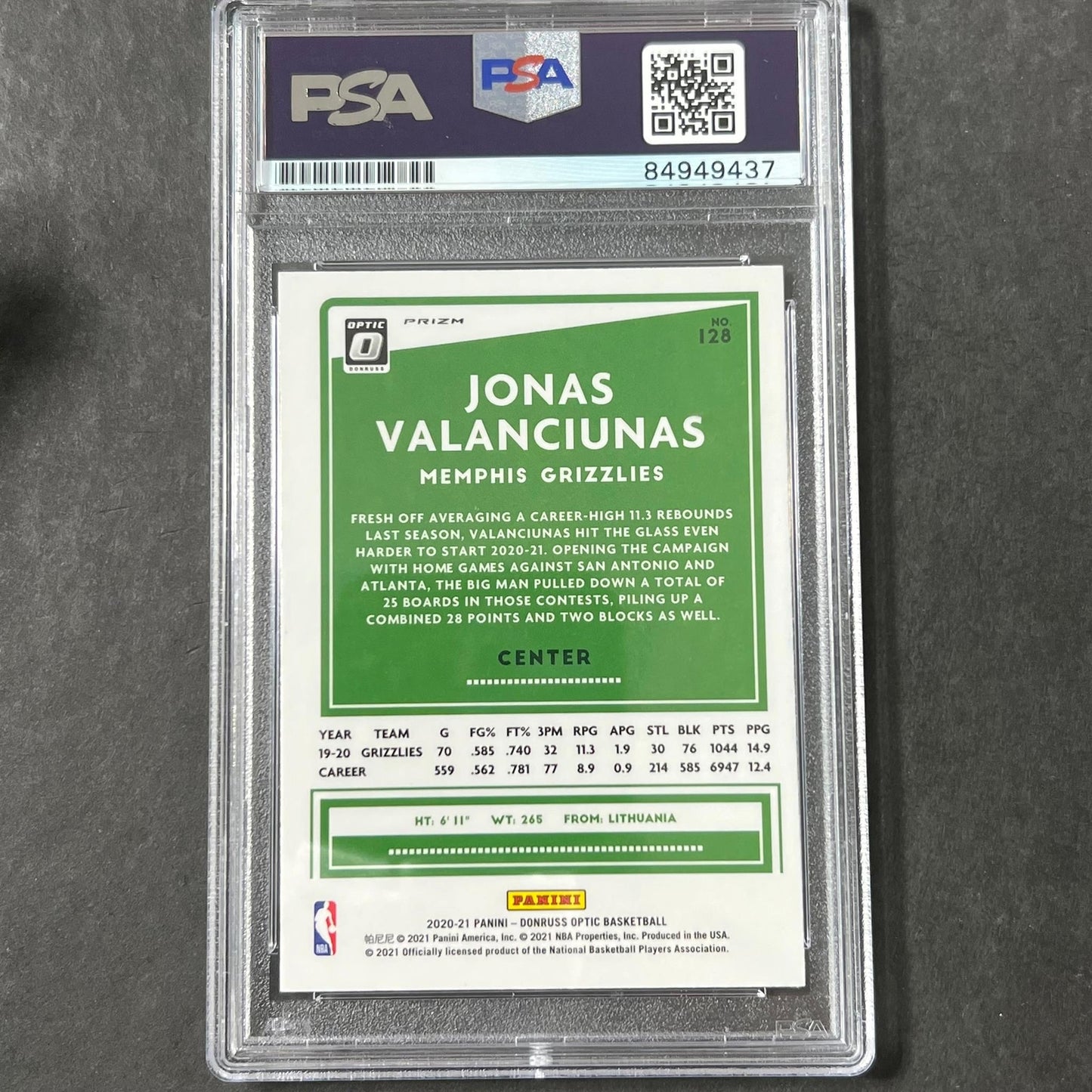 2020-21 Panini Donruss Optic #128 Jonas Valanciunas Signed Card AUTO PSA Slabbed