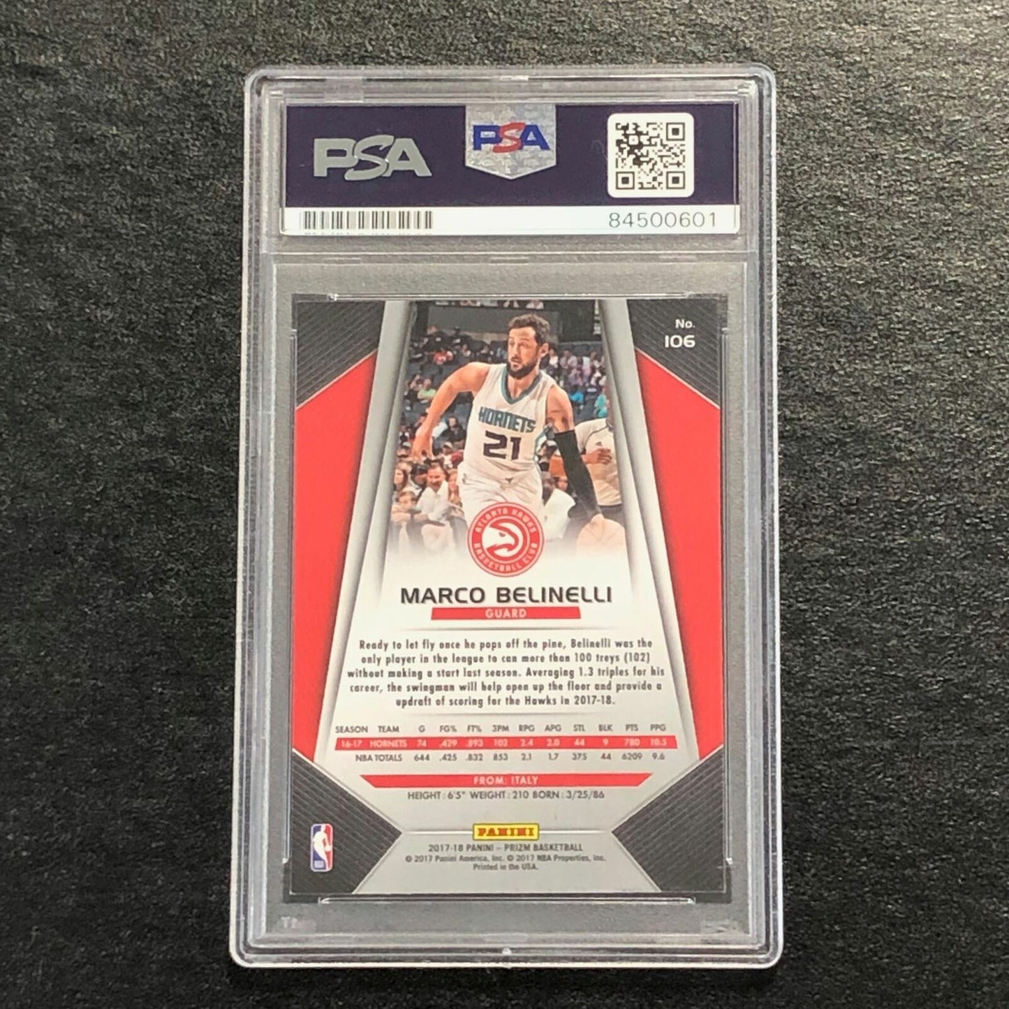 2017-18 Panini Prizm #106 Marco Belinelli Signed Card AUTO 10 PSA Slabbed Hornet