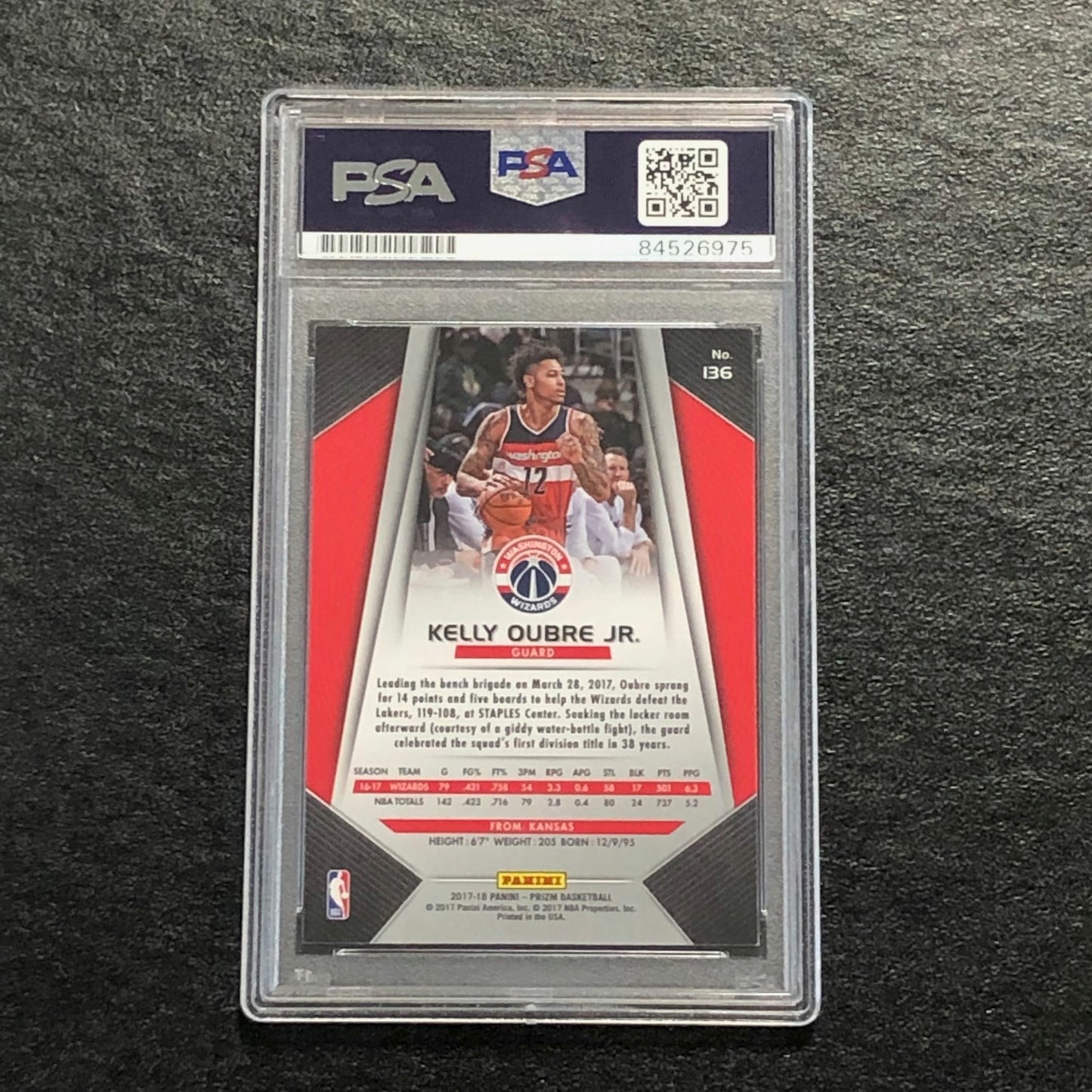 2017 NBA Hoops #136 Kelly Oubre Jr. Signed Card AUTO PSA Slabbed Wizards